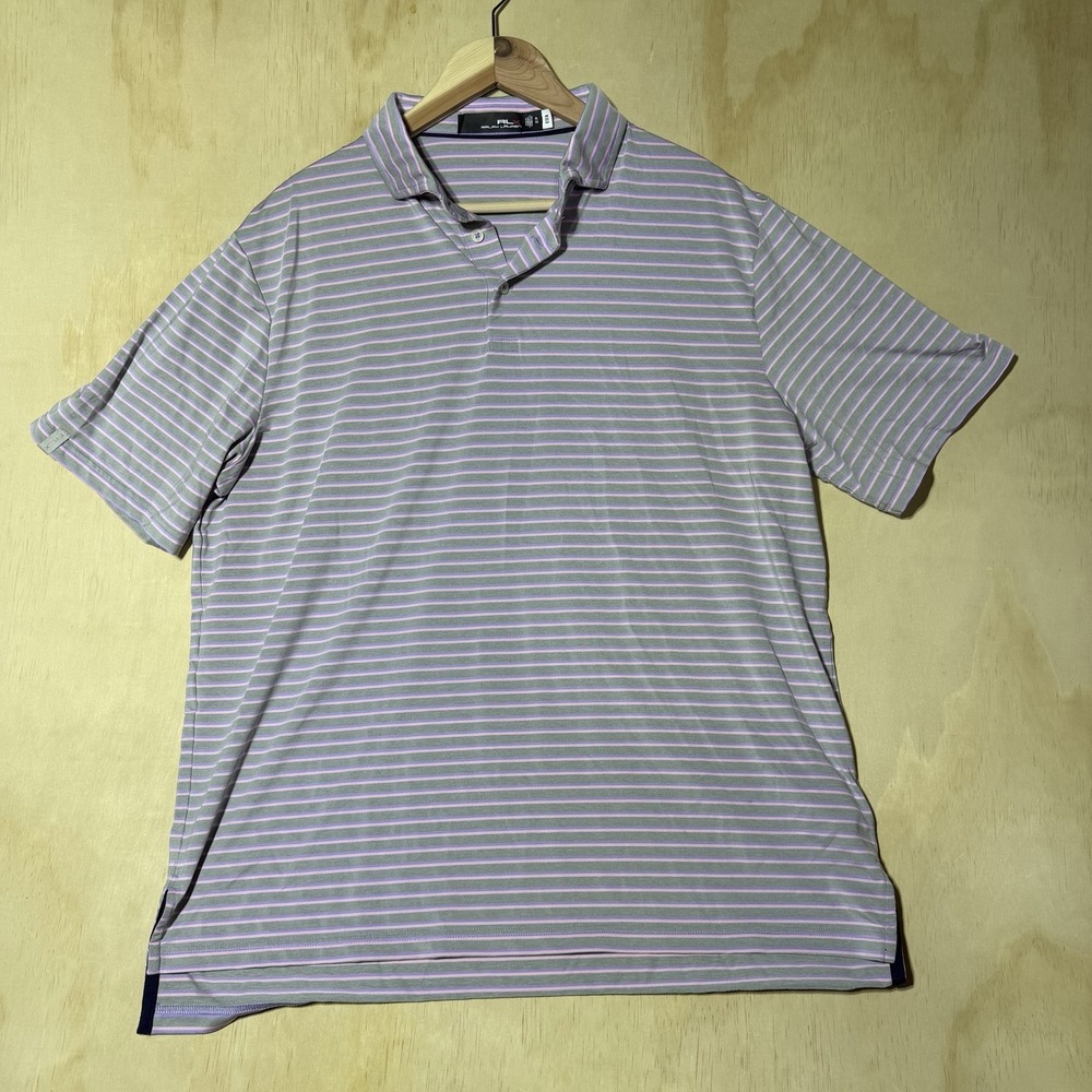 RLX Ralph Lauren Golf Polo Shirt XL Gray Pink Stripe Stretch Performance Men